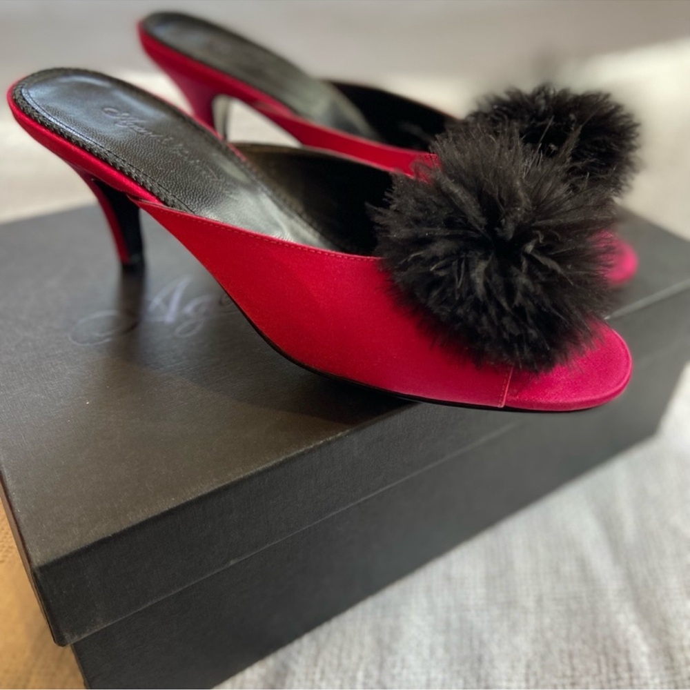 Agent Provocateur Red and Black Pom-Pom Heels new without tag